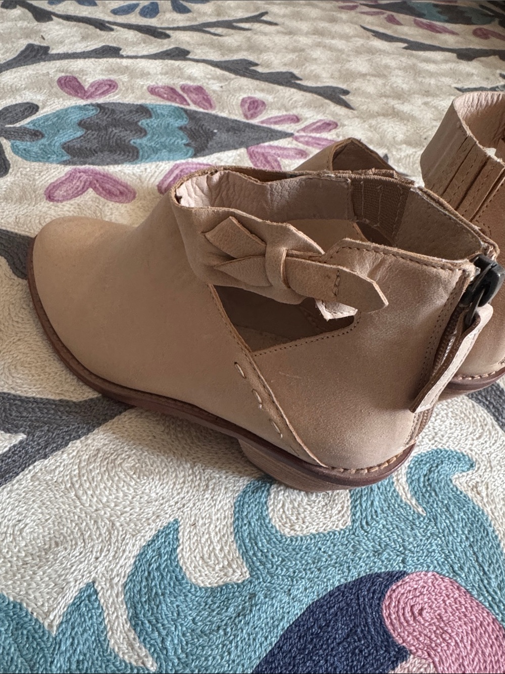 Women’s Ankle Booties in Tan Beige with Bow Detail